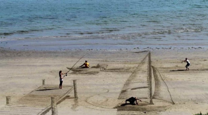 Arte en 3D con arena de playa